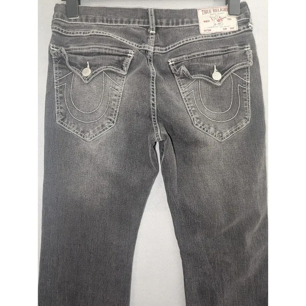 True Religion Mens Billy Relaxed Bootcut Jeans Black White Contrast Stitch Sz 32